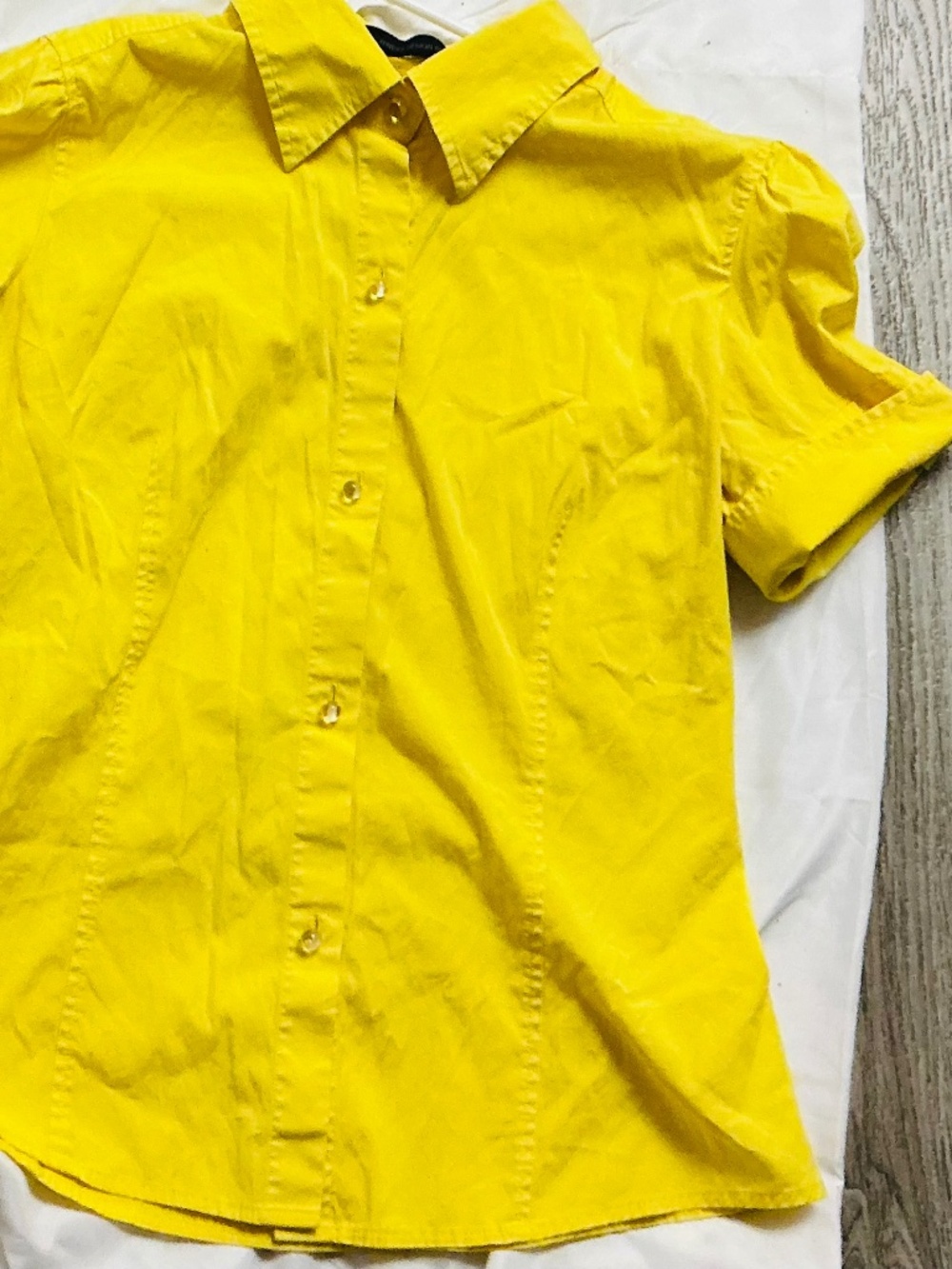 Express Design Studio puffy sleeve  lemon yellow shirt with glass buttons y2k